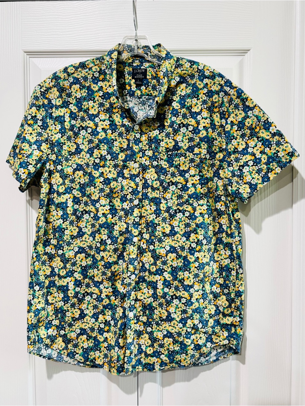 J. Crew Men’s Blue & Yellow Floral Short-Sleeve Button-Down Shirt